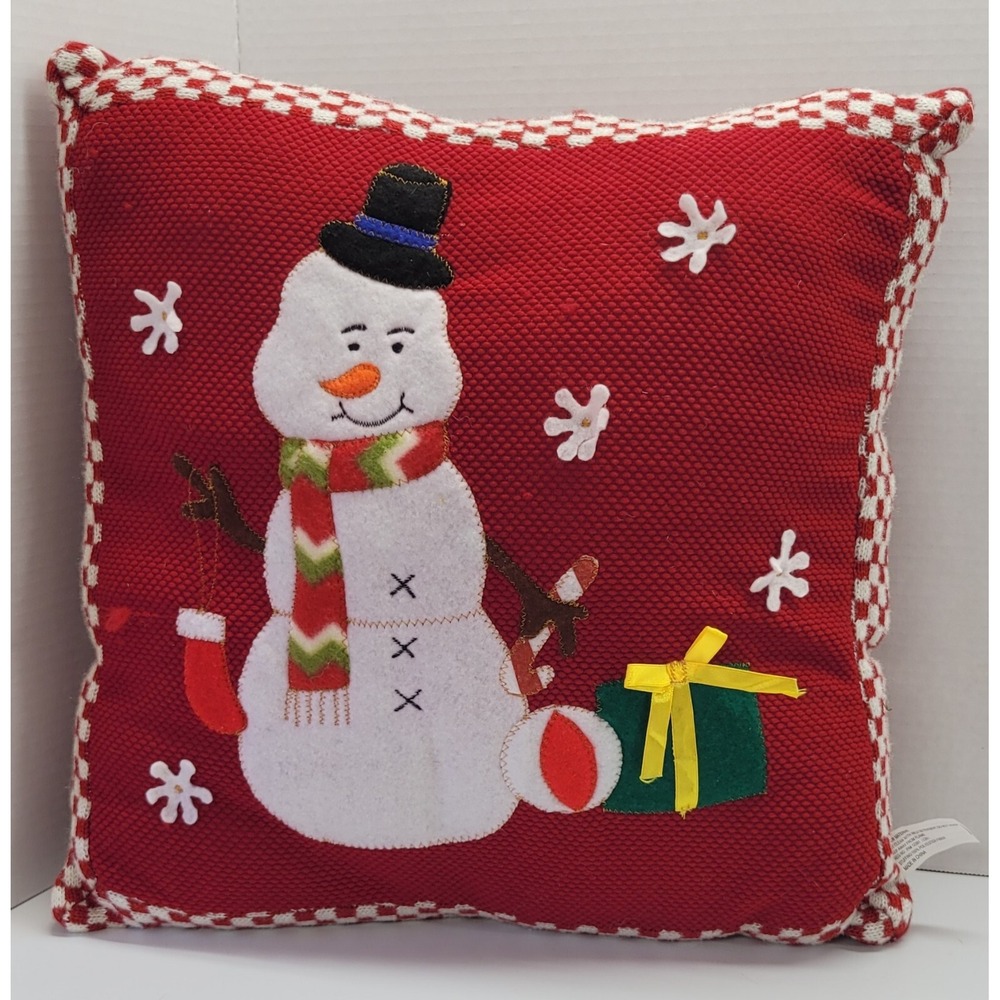 Couch Pillow Knit Fabric Snowman Applique 17"x17" *READ*